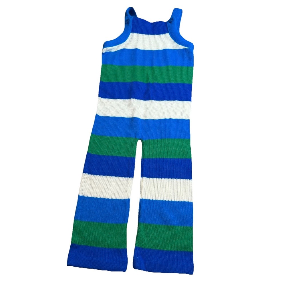 Vintage Petits Bijoux Knit Striped Overalls Jumper France French Child Size 5 6